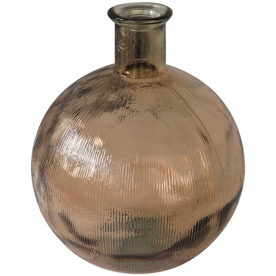 17" Brown Ribbed Spanish Bottle Recycled Glass Vase